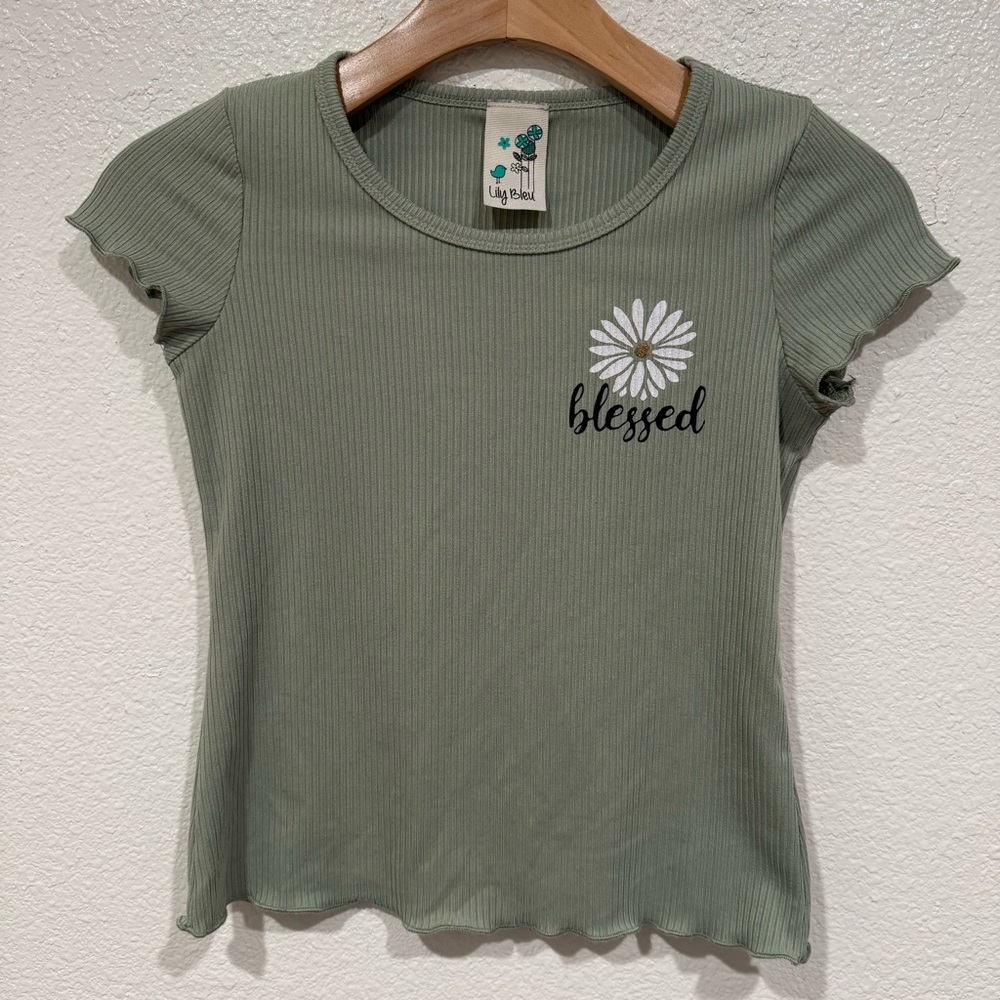 kids lily bleu green flower blessed is she who helped short sleeve t shirt top